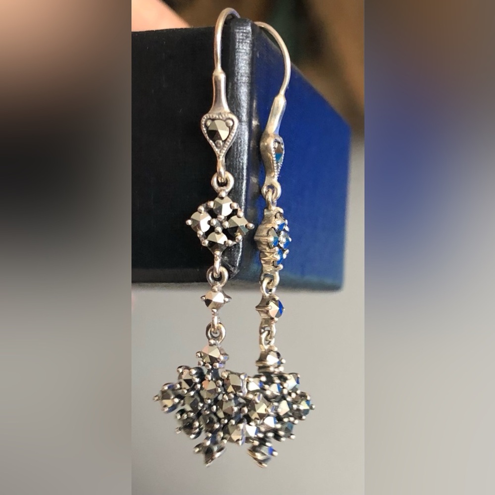 Elegant Silver and cubic zirconia Earrings 1 1/2 inch long